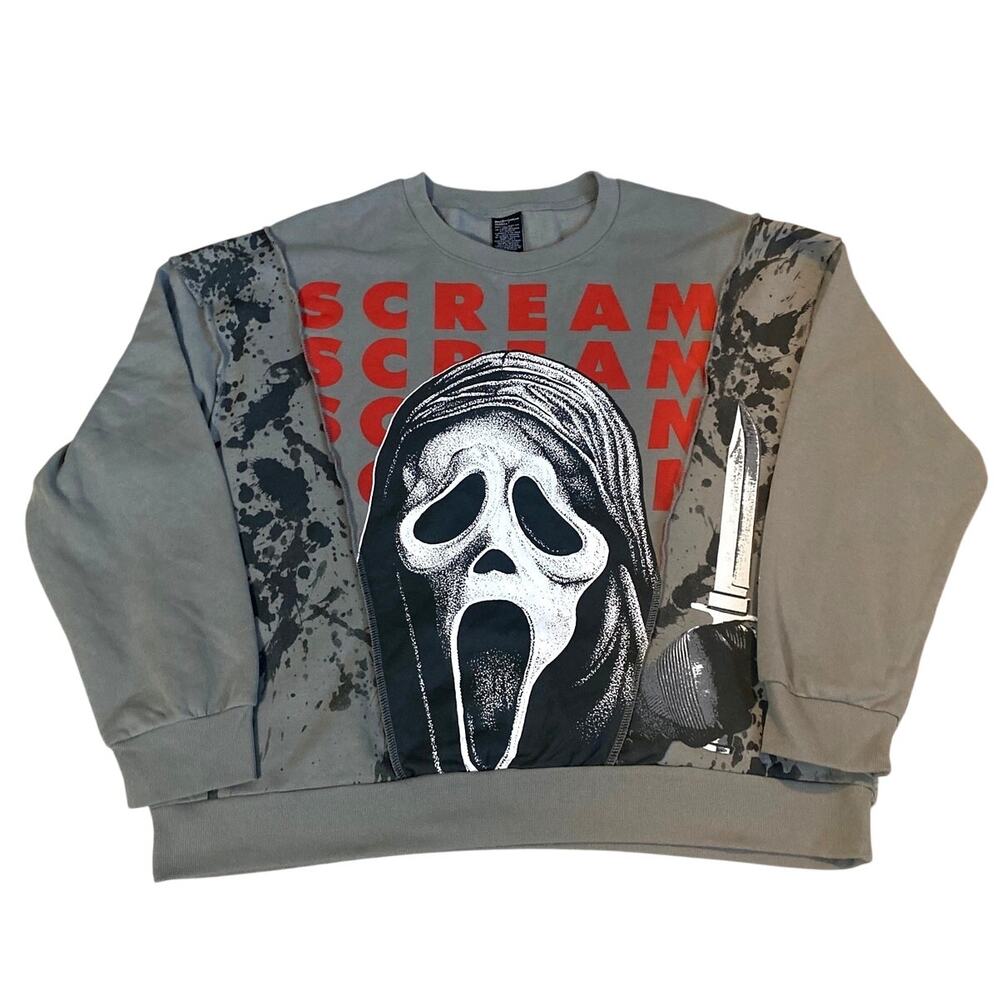 Scream Ghost Face Graphic Crewneck Sweatshirt Gray Size 2XL NWOT